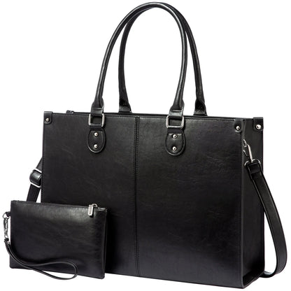 Vintage Leather Laptop Tote Bag – Large Capacity Business Handbag for Women, Stylish Work Bag & Computer Bag