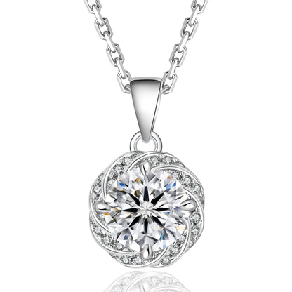 1 Carat Moissanite Pendant Necklace – 925 Sterling Silver White Gold-Plated VVS Round Solitaire Halo Moissanite Diamond Chain
