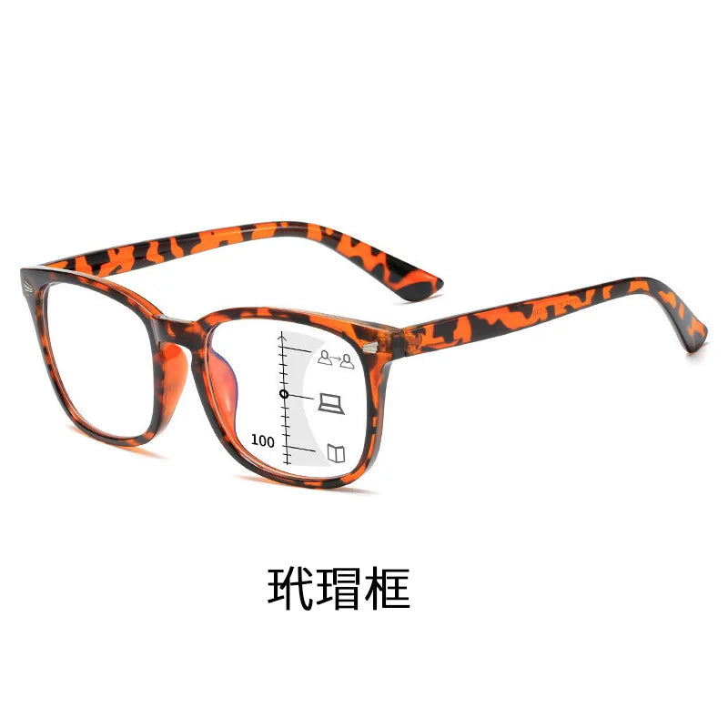 Progressive Multifocus Anti-Blue Light Reading Glasses - Auto Zoom Bifocal Presbyopic Eyewear for Distance & Near Vision Skylar