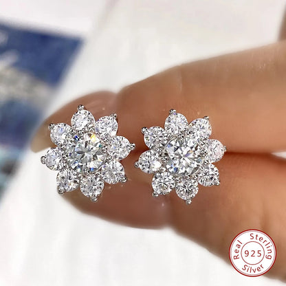 GRA Certified 0.5CT Moissanite Flower Stud Earrings – 925 Sterling Silver Solitaire Wedding & Party Jewelry for Women