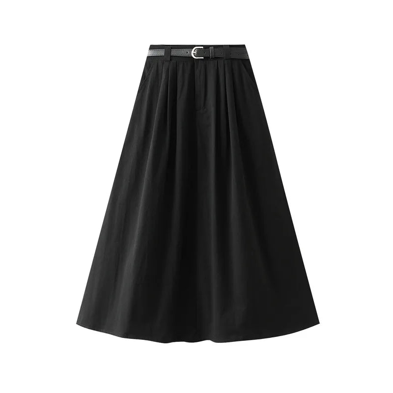 Women's Cargo Skirt with Belt | Vintage High-Waist A-Line Midi Skirt for Spring & Summer Cristy