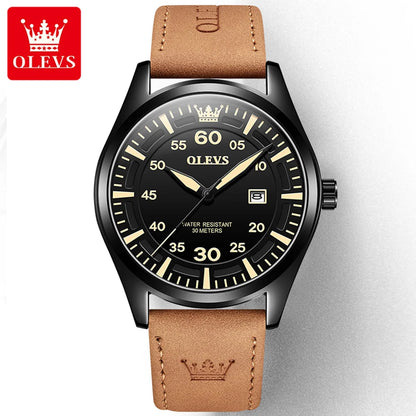 OLEVS 9962 Men's Luxury Watch - Ultra-Thin Leather Band, Business Casual Quartz Wristwatch