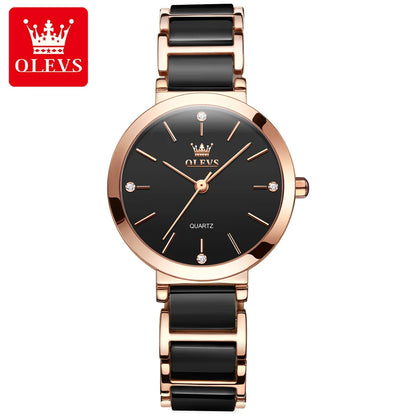 OLEVS 5877 Women's Ceramic Business Watch – Stylish Waterproof Quartz Wristwatch for Ladies Roxane