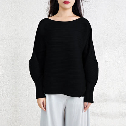 Women's Pleated Miyake Top - Casual Irregular Design | Stylish & Comfortable Blouse Nova
