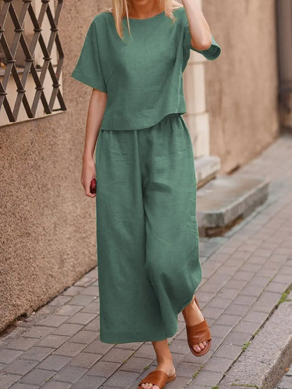 Women's Summer Two-Piece Set – Loose-Fit Top and Breathable Trousers