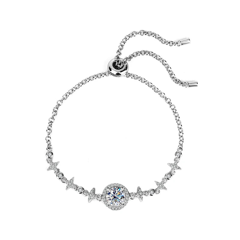 Fine Jewelry: 925 Sterling Silver Moissanite Bracelet with Bowknot Design Althea