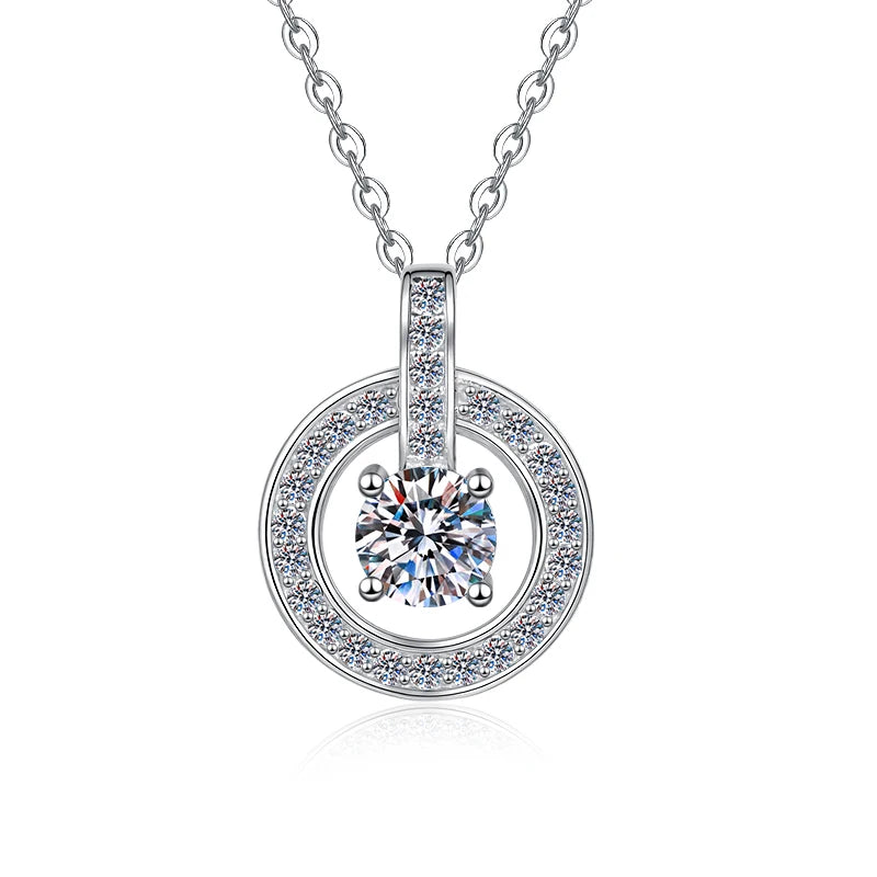 1ct Round Cut Moissanite Necklace Pendant – Fine Jewelry, D Color VVS1 Diamond Alternative, S925 Sterling Silver, Anniversary & Wedding Gift