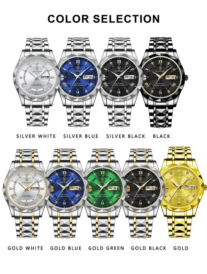 POEDAGAR 615 Waterproof Men's Watch – Luxury Quartz Wristwatch with Date & Week Display