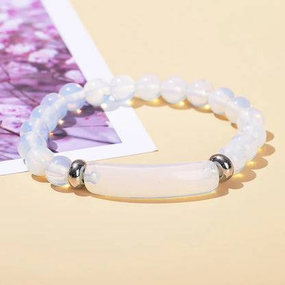 8mm Pink Crystal Bead Bracelet – Natural Stone Stretch Bracelet with Stainless Steel Accessories