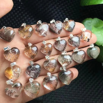 Natural Quartz Gemstone Necklace - S925 Silver Garden Quartz Heart Pendant Jewelry