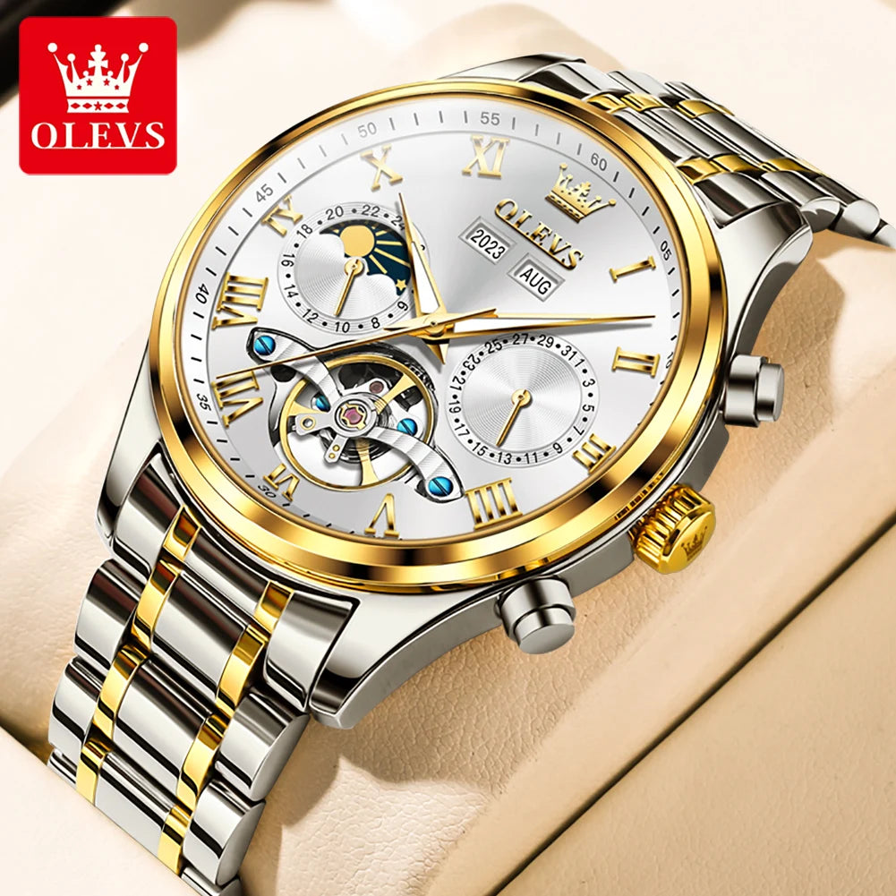 OLEVS 7005 Classic Men's Mechanical Watch – Original Stainless Steel Automatic Watch, Waterproof with Storage, Casual and Timeless Design