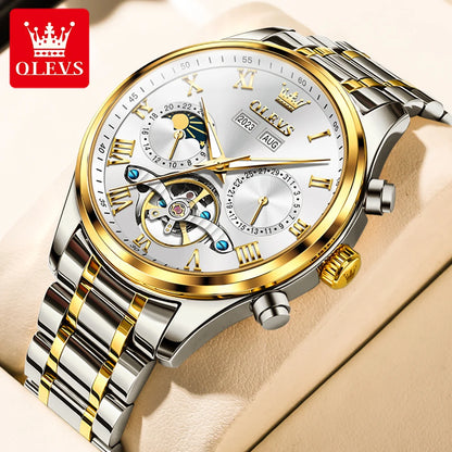 OLEVS 7005 Classic Men's Mechanical Watch – Original Stainless Steel Automatic Watch, Waterproof with Storage, Casual and Timeless Design