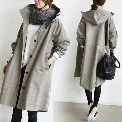 Casual Hooded Windbreaker for Women – Long Style Solid Color Trench Coat with Long Sleeves, Loose Fit Cardigan Dust Coat Sabriel