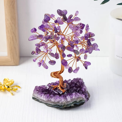 Natural Amethyst Healing Crystal Money Tree – Elegant Crystal Gravel Cash Tree Ornament for Home Décor