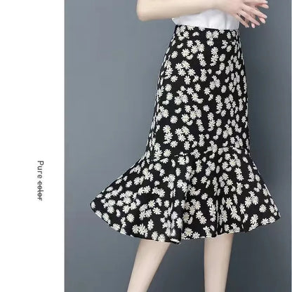 Women Girls Dot Printed Fishtail Skirt Ruffles Irregular Hem Bandage Belt Mermaid Dress Long Skirt