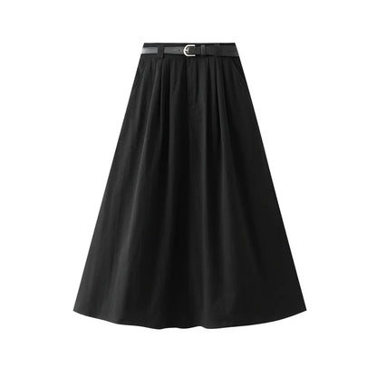 Women's Cargo Skirt with Belt | Vintage High-Waist A-Line Midi Skirt for Spring & Summer Cristy