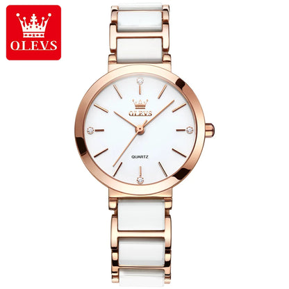 OLEVS 5877 Women's Ceramic Business Watch – Stylish Waterproof Quartz Wristwatch for Ladies Roxane