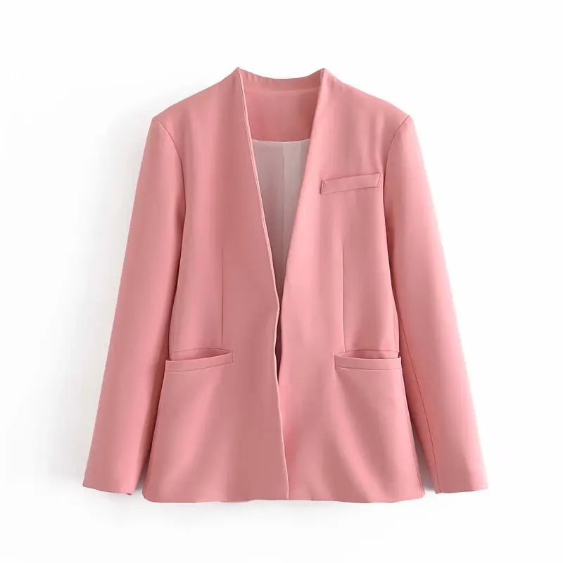 Women's Casual Long Sleeve Suit Jacket - All-Match Lapel-Free Blazer with Shoulder Pads Clemence