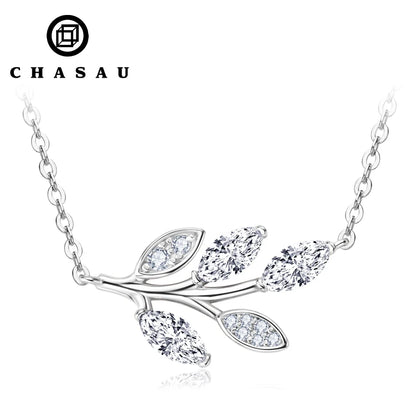 0.90ct Marquise‑Cut Moissanite Pendant Necklace in 925 Sterling Silver – Leaf Design for Women
