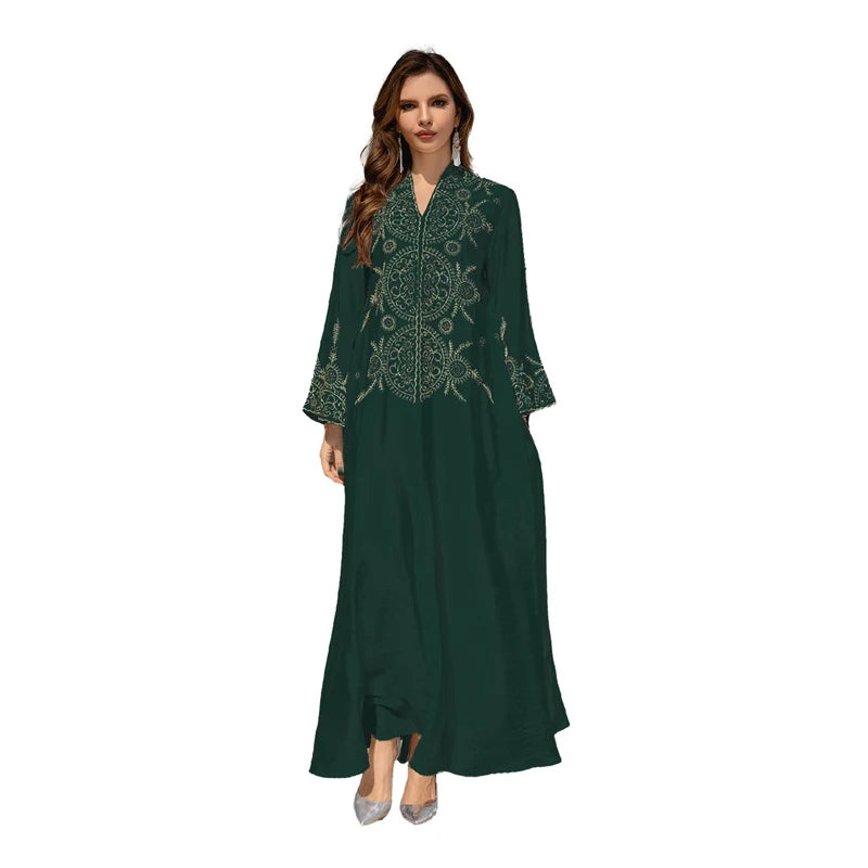 Women’s Modest Abaya Islamic Embroidered Robe, Loose Plus-Size Muslim Dress