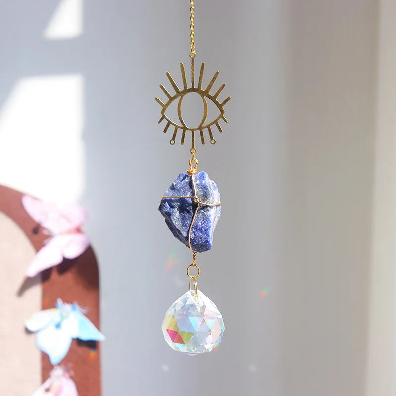 Natural Crystal Suncatcher | Raw Healing Crystals Hanging Sun Catcher for Home Décor & Positive Energy