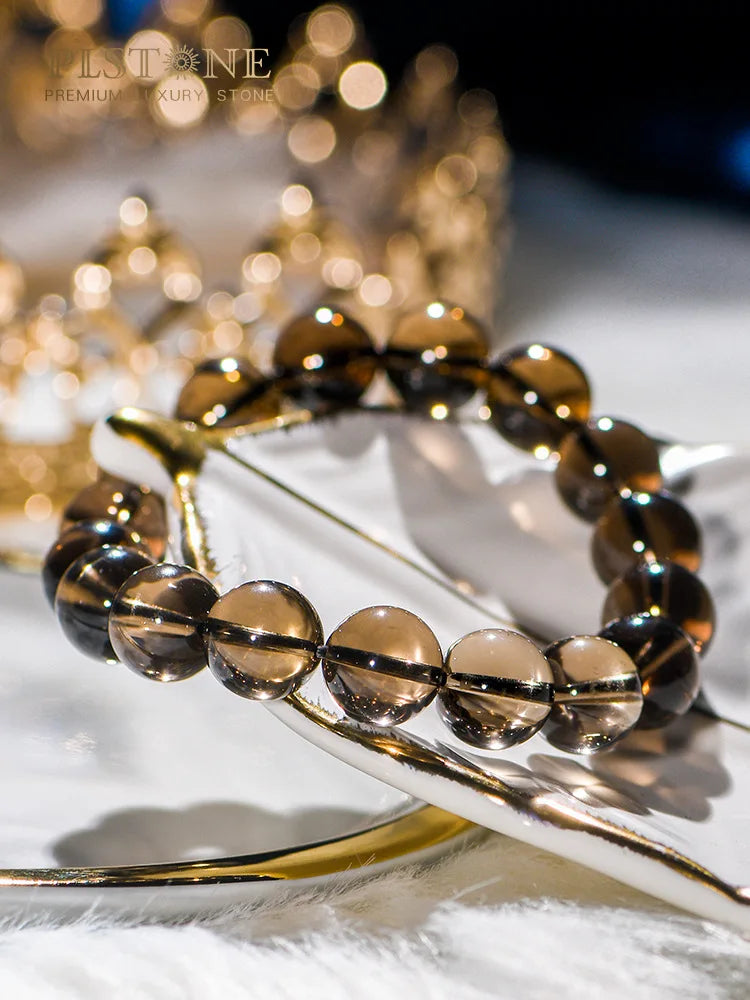 Natural Smoke Citrine Crystal Bracelet – Gold Bangle for Men and Women, Perfect Birthday Gift or Couple’s Jewelry