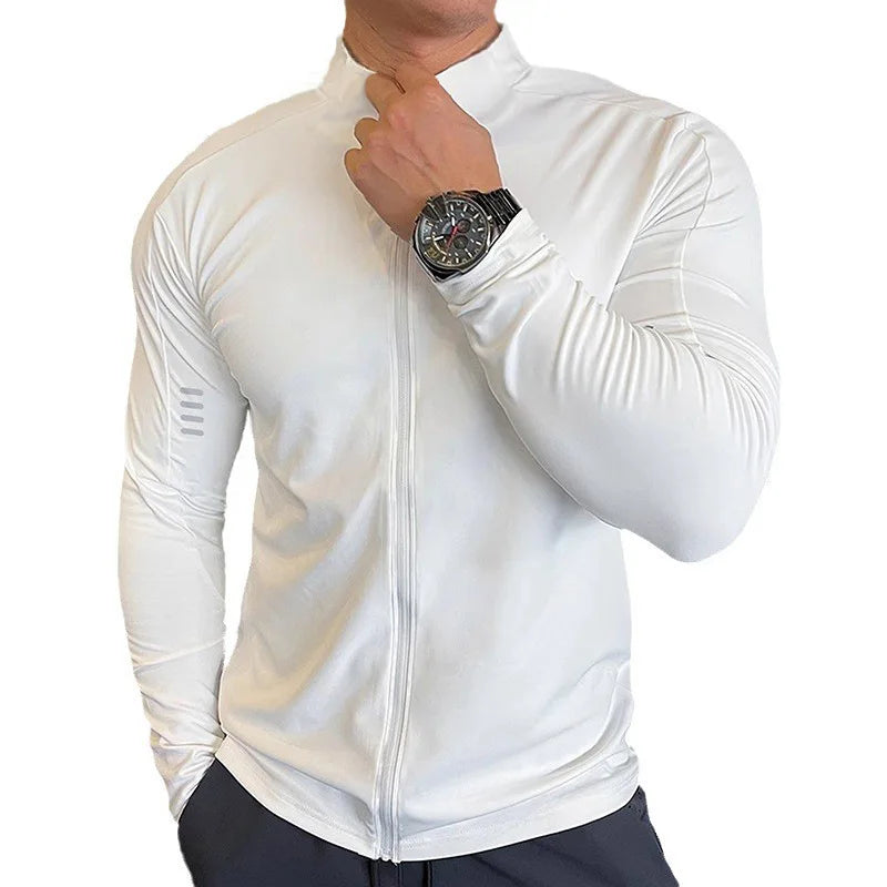 Men’s High‑Elastic Slim‑Fit Training Jacket – Quick‑Dry Long‑Sleeve Sports Top for Running & Cycling