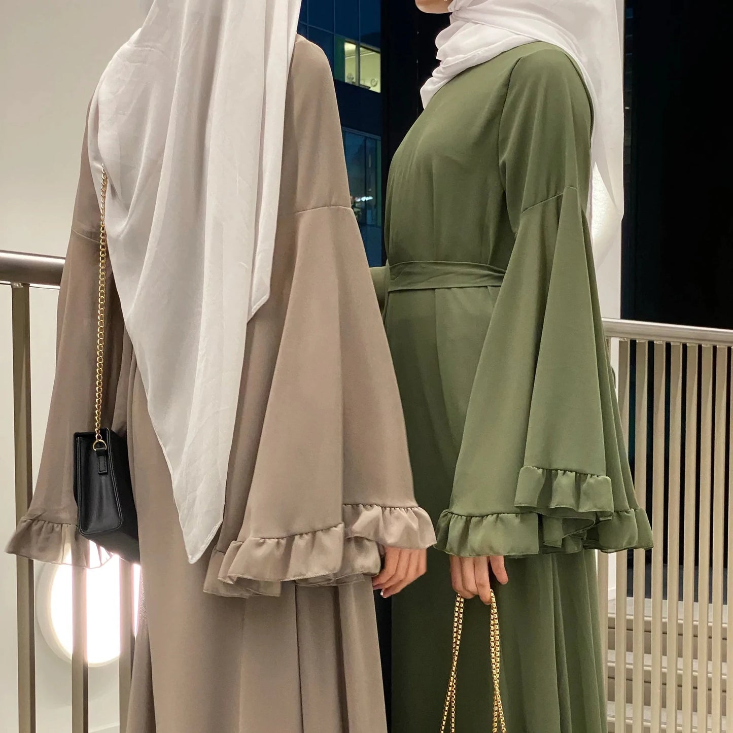 Chiffon Abaya with Ruffled Sleeves – Modest Islamic Clothing for Women | Turkey & Dubai Style Muslim Dress Samira