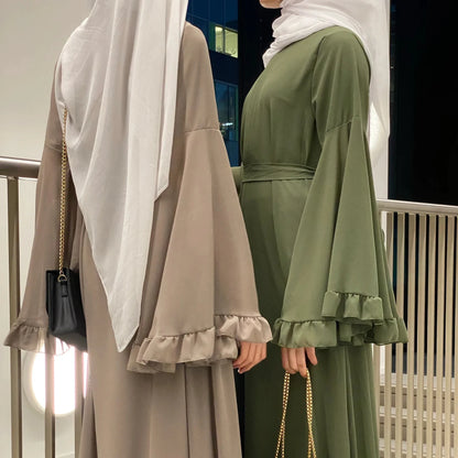 Chiffon Abaya with Ruffled Sleeves – Modest Islamic Clothing for Women | Turkey & Dubai Style Muslim Dress Samira