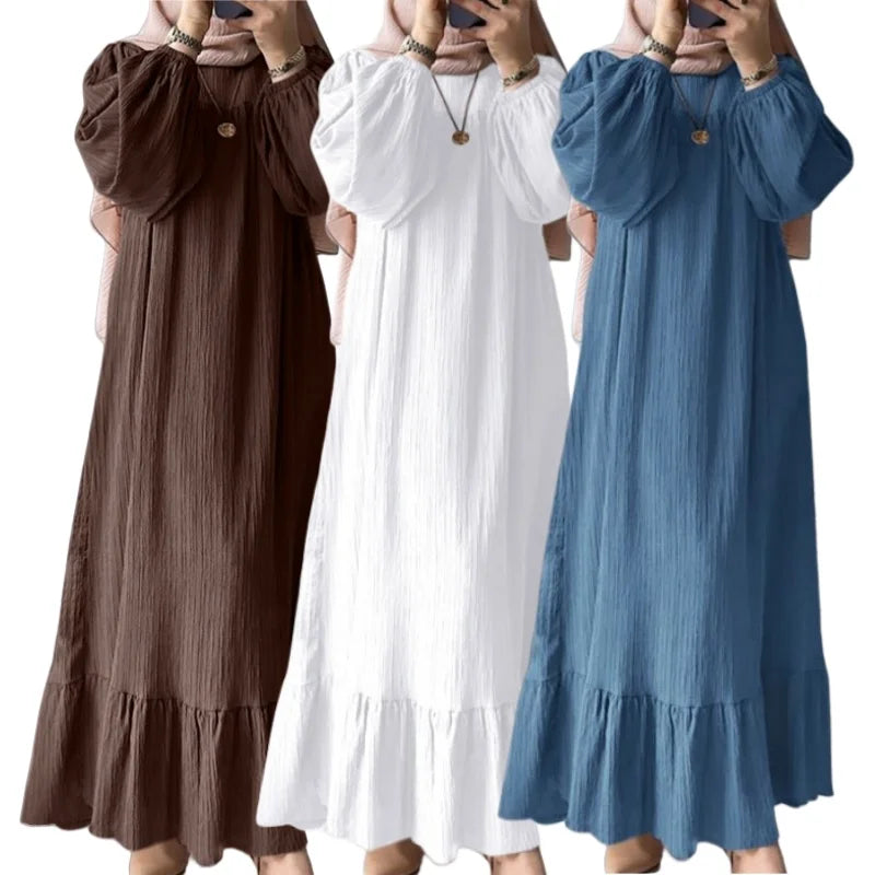 Women's Robe Dress – Spring & Autumn Fashion, Long Sleeve Ruffle Abaya, Casual A-Line Mid-East Style