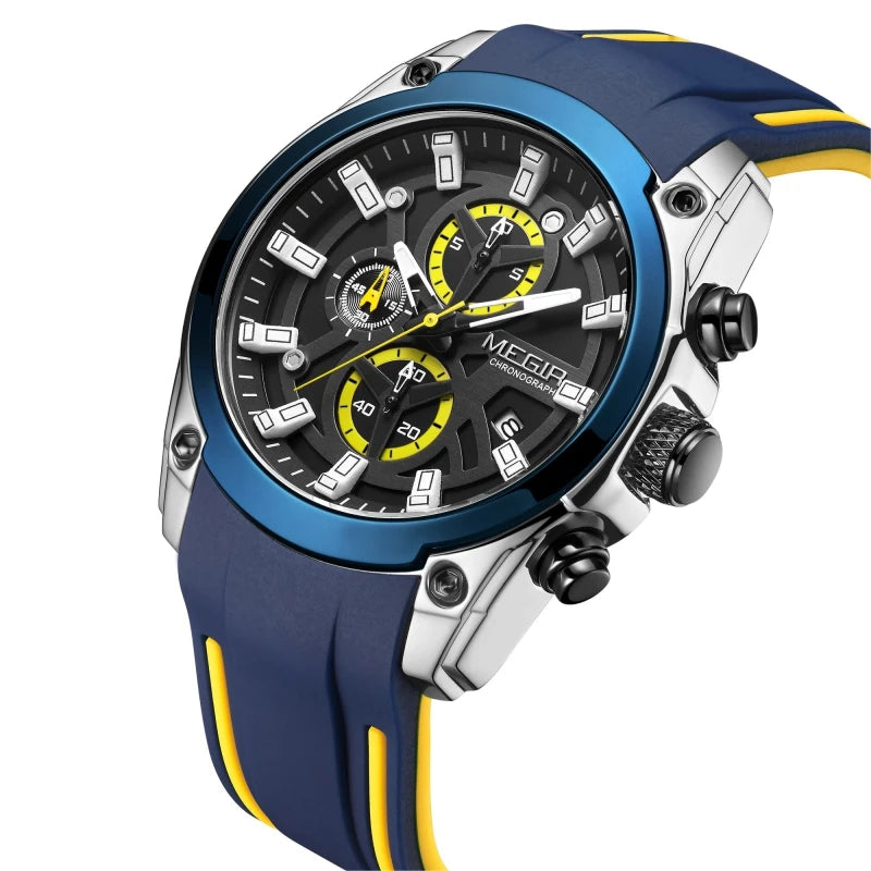 MEGIR 2144 Men's Chronograph Wristwatch - Silicone Band Sport Watch for Men, Relojes Para Hombres