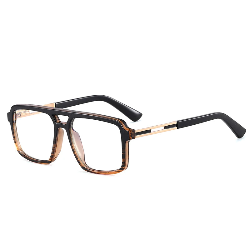 Men's Large Square Frame Glasses – TR90 + Metal Blue Light Blocking Double Bridge Eyewear