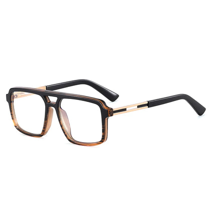 Men's Large Square Frame Glasses – TR90 + Metal Blue Light Blocking Double Bridge Eyewear