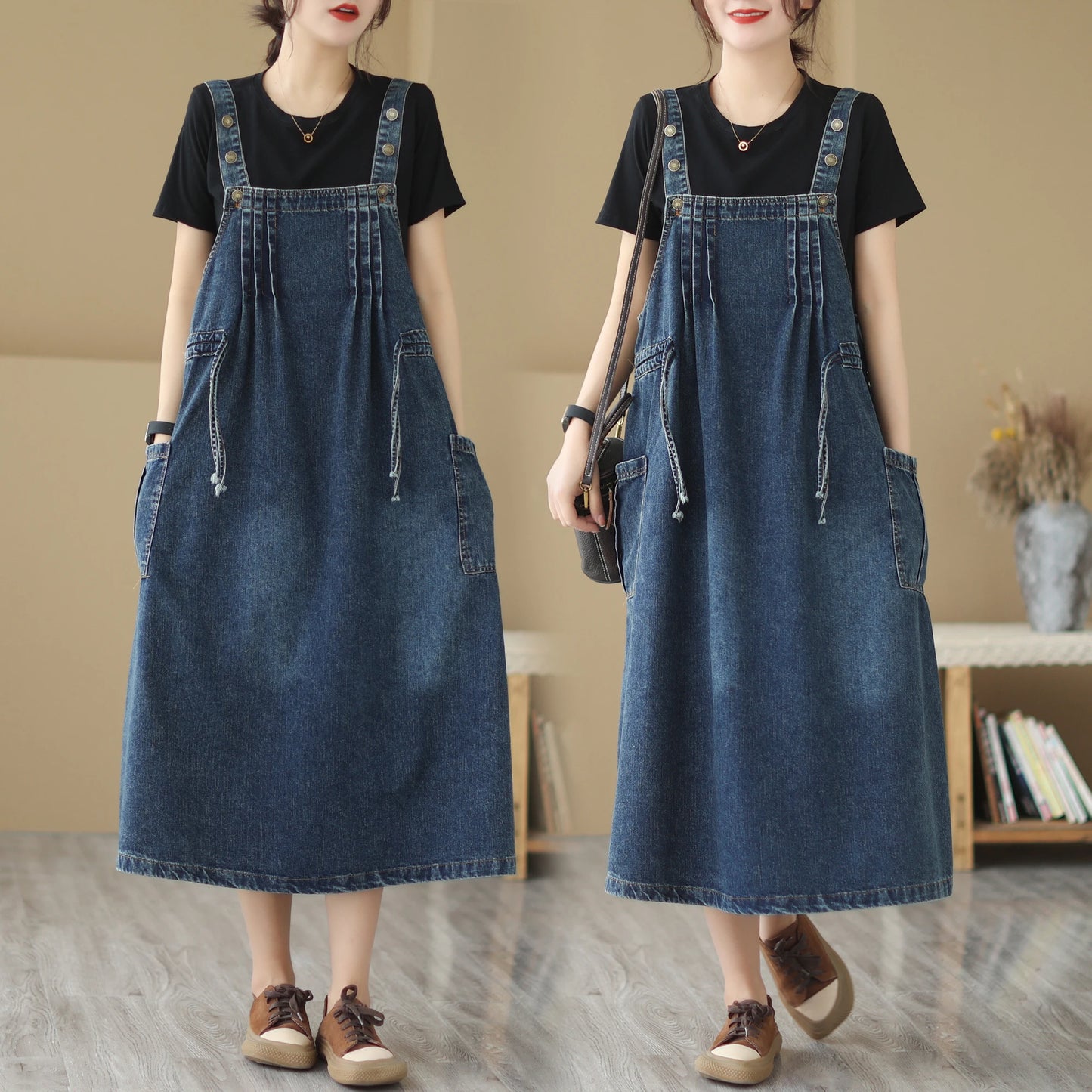 Summer Retro Slimming Camisole Dress | Women's Drawstring Waist Overall Style Dress Aila