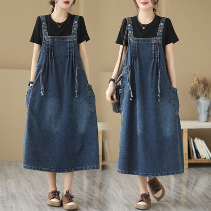 Summer Retro Slimming Camisole Dress | Women's Drawstring Waist Overall Style Dress Aila