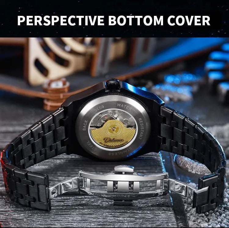 Luxury Men’s Automatic Watch – Stainless Steel Band, Waterproof Mechanical Wristwatch with Custom Earth Dial Edmund