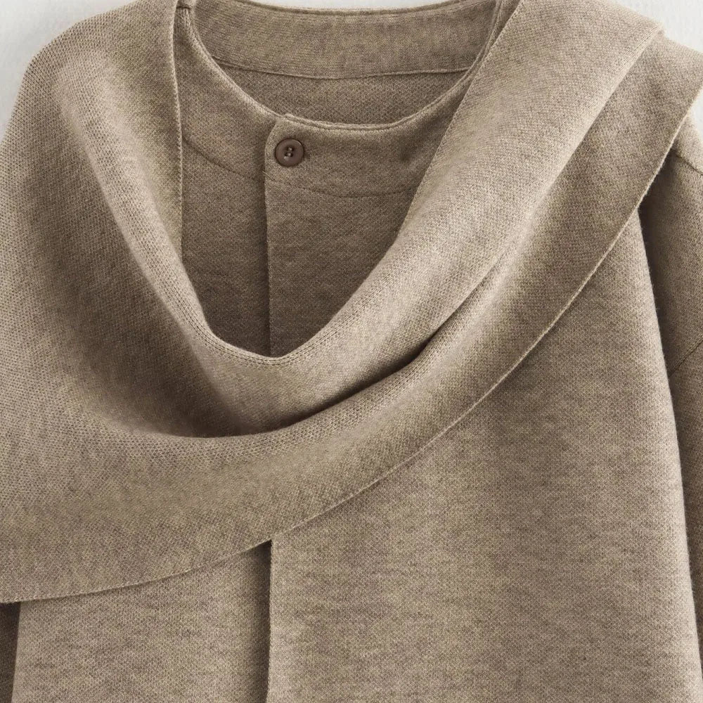 Vintage Long Sleeve Knitted Coat with Scarf – Women's Autumn Sweater Aurora