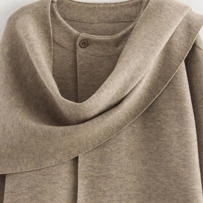 Vintage Long Sleeve Knitted Coat with Scarf – Women's Autumn Sweater Aurora