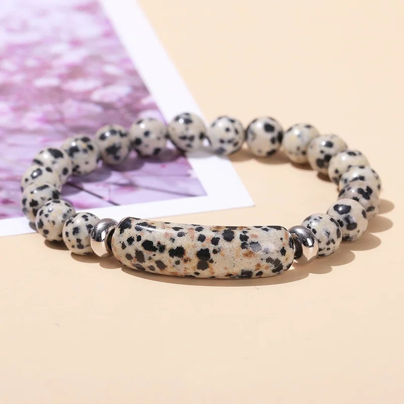 8mm Pink Crystal Bead Bracelet – Natural Stone Stretch Bracelet with Stainless Steel Accessories