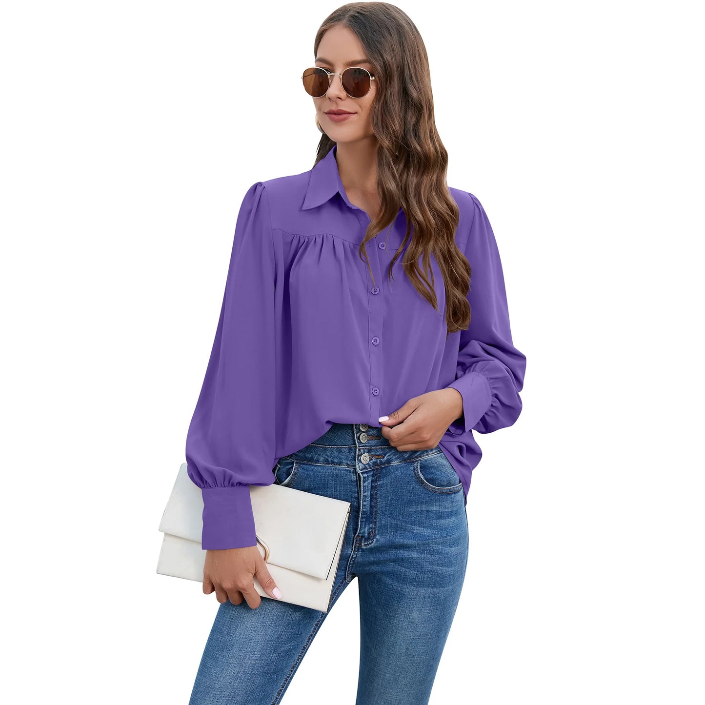 Women's Pleated Chiffon Shirt - Long-Sleeve Top Shaira