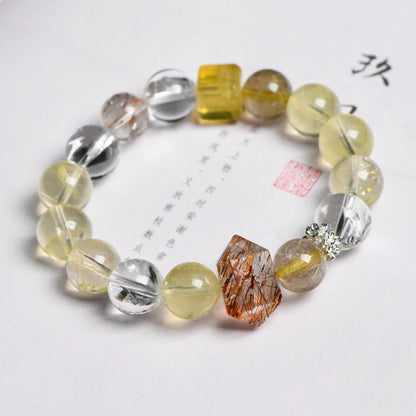 Fashionable Natural Beaded Bracelets – Citrine, White Phantom, Black Gold, Super Seven Flash Stone