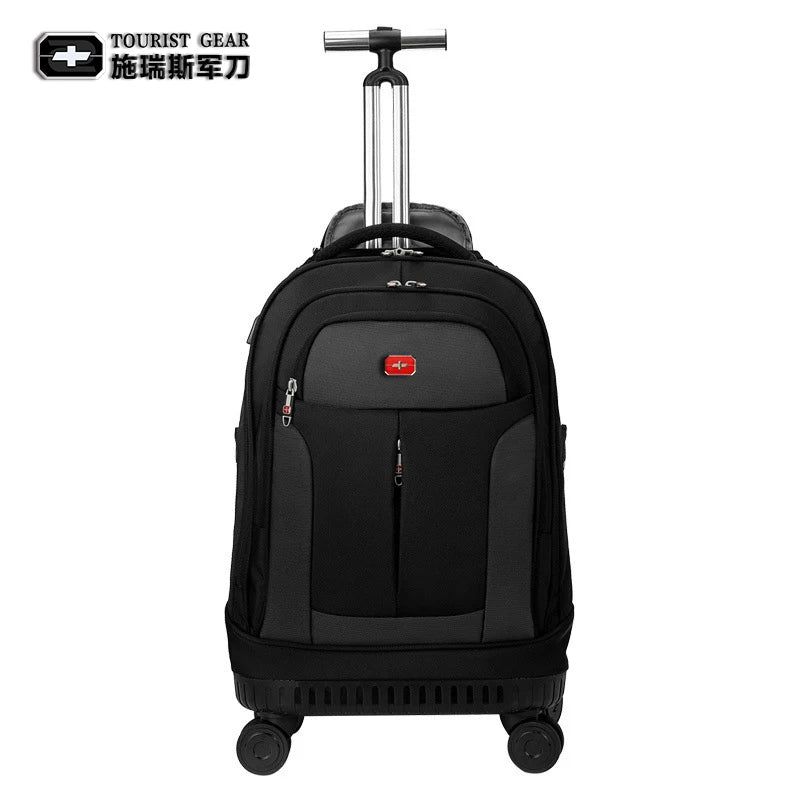 Travel Trolley Backpack with Wheels – Durable Business Laptop Bag, Large Capacity Rolling Luggage for Outdoor Trips