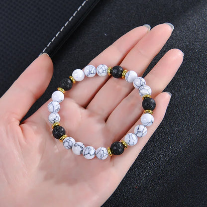 Handmade 8mm White Howlite & Lava Stone Beaded Bracelet | Natural Stone Jewelry for Career, Wealth, Luck & Personal Meaning Lilia