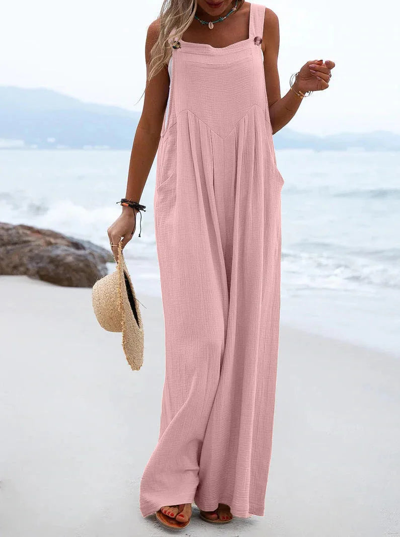 Women's Wide-Leg Overalls | Casual Cotton Linen Baggy Jumpsuit Shaina