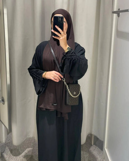 Plain Solid Color Abaya Dress with Drawstring Cuffs – Modest Islamic Clothing for Muslim Women Asma