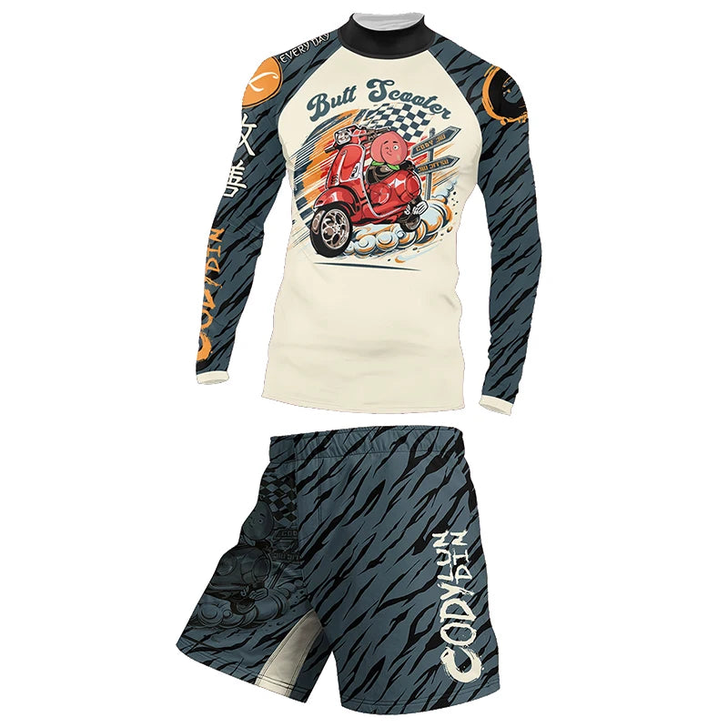 Cody Men’s 4‑Piece Gym Training Set – Compression Leggings, Thermal Shorts & Rash‑Guard Sportswear