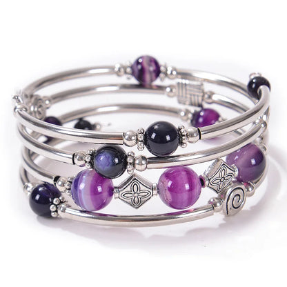 Fashion Charm Natural Stone Beaded Bracelet – Turquoise Crystal Multilayer Spiral Memory Wrap Bangle for Women Helena