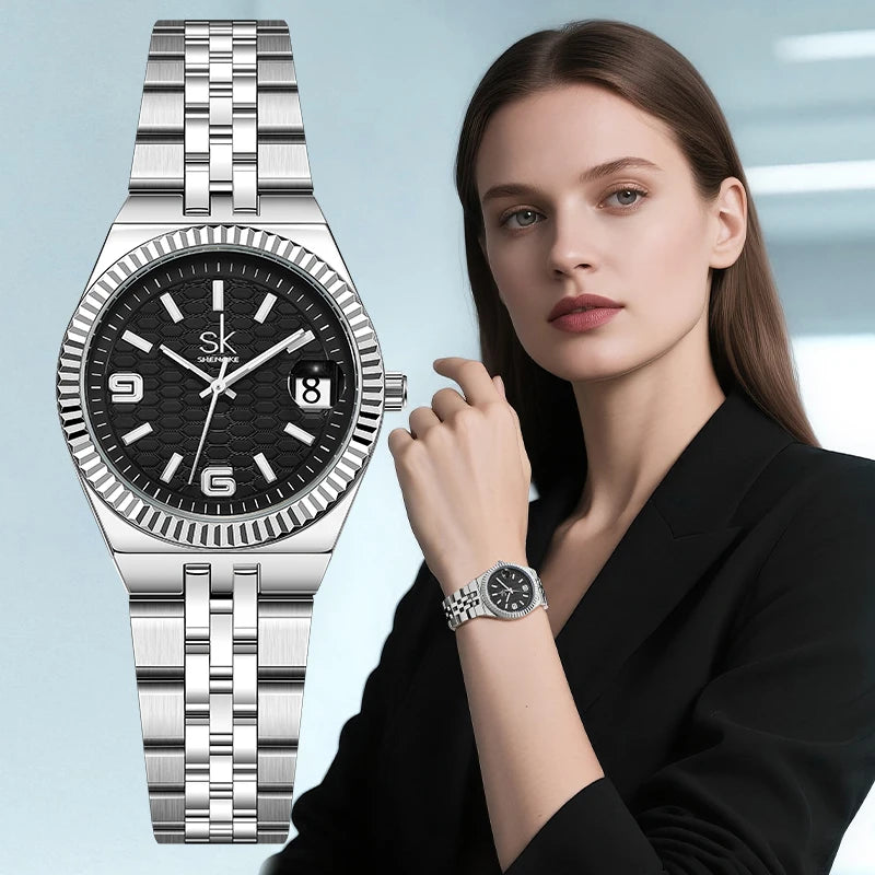 SK Popular Design Women’s Quartz Watch – Luxury Stainless Steel Band Wristwatch, Waterproof Fashion Ladies Timepiece Lysandra