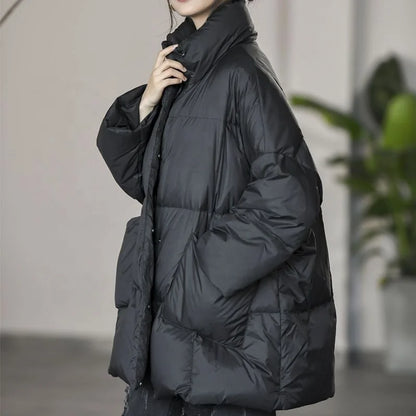 Women's Winter Warm Down Jacket – Windproof Quilted Coat with Stand Collar, Big Pockets