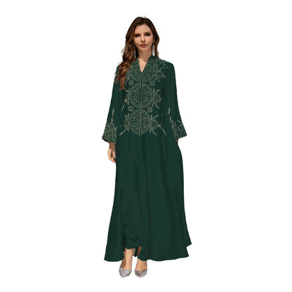 Women’s Modest Abaya Islamic Embroidered Robe, Loose Plus-Size Muslim Dress
